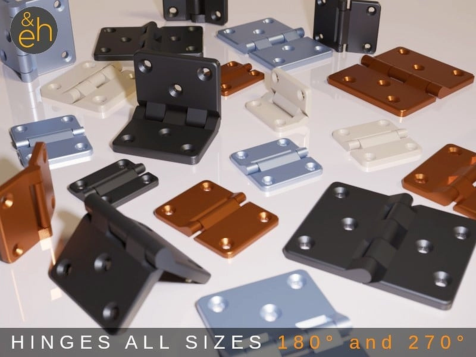 Hinges 180° and 270° - 34 Sizes, All Purpose, Print-in-Place, Ready-to-Print – 3D Baskı Modeli