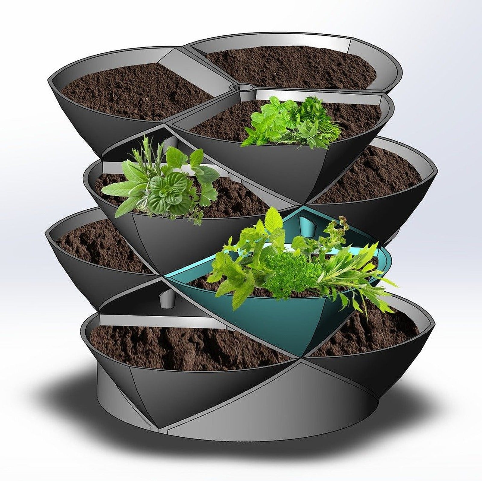 Stacking saksı Pods, a new concept in vertical, nesting herb and flower gardens - UPDATED to Version 2 – 3D Baskı Modeli