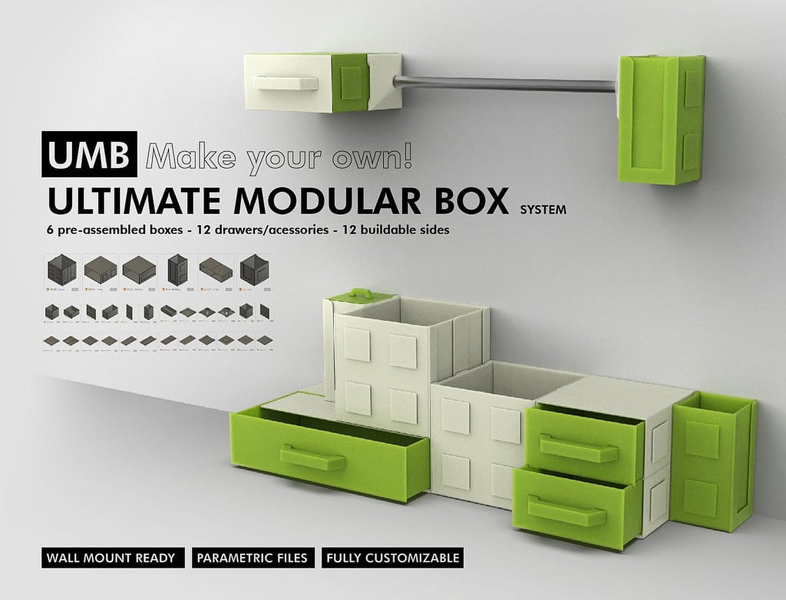 UMB - ULTIMATE MODULAR kutu/düzenleyici SYSTEM! More than 30 parametric parts for you customize your kutu/düzenleyici – 3D Baskı Modeli