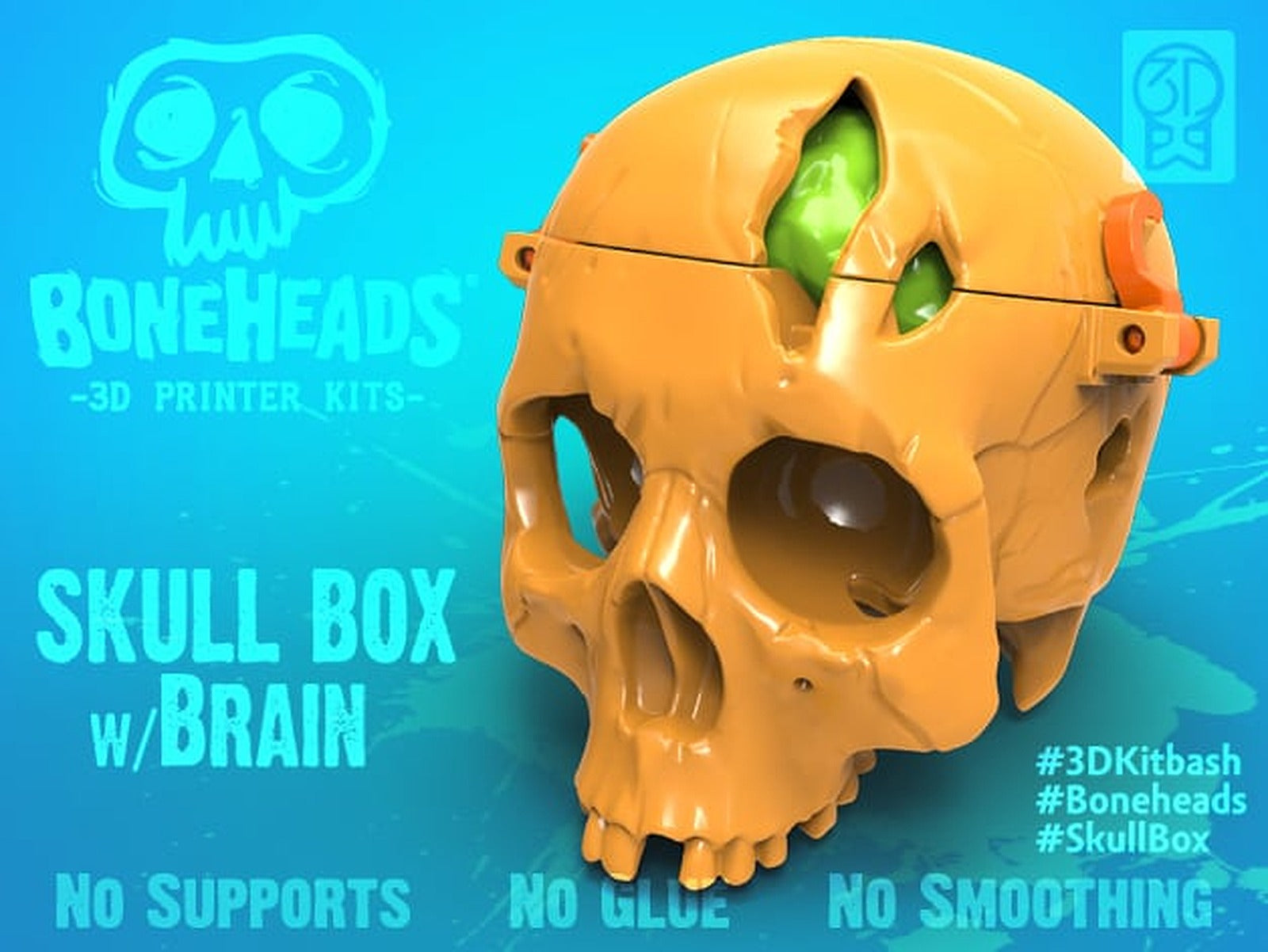 Boneheads: Skull kutu/düzenleyici w/ Brain - via 3DKitbash.com – 3D Baskı Modeli
