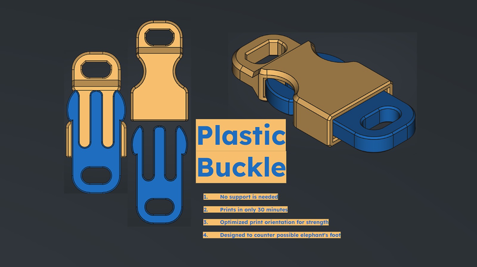 Plastic Buckle (Designed for 3d printing with zero supports) – 3D Baskı Modeli
