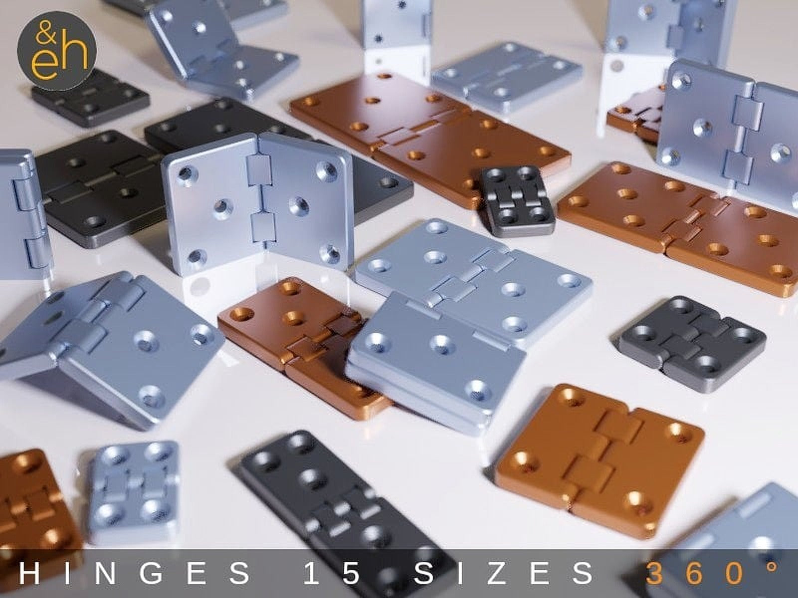 Hinges 360° - 15 Sizes, All Purpose, Print-in-Place – 3D Baskı Modeli