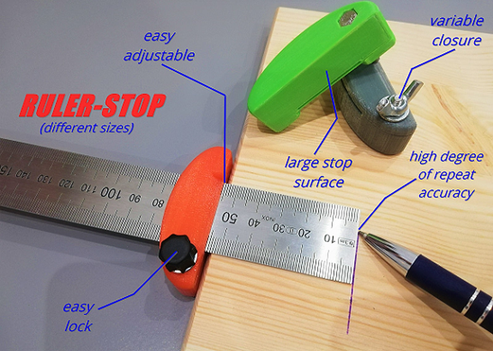 customizable ruler stop / speed marker / Linealanschlag – 3D Baskı Modeli