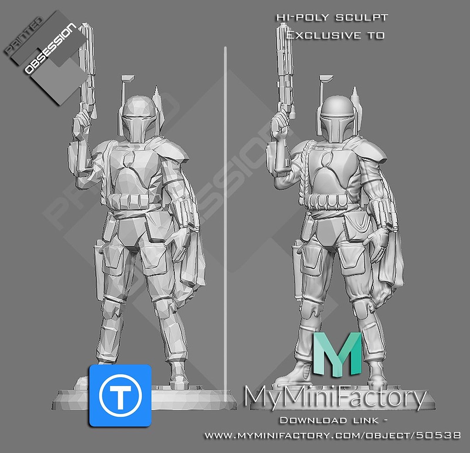 Star Wars - Boba Fett - Full Character - Low Poly - Hi-Poly in Description – 3D Baskı Modeli