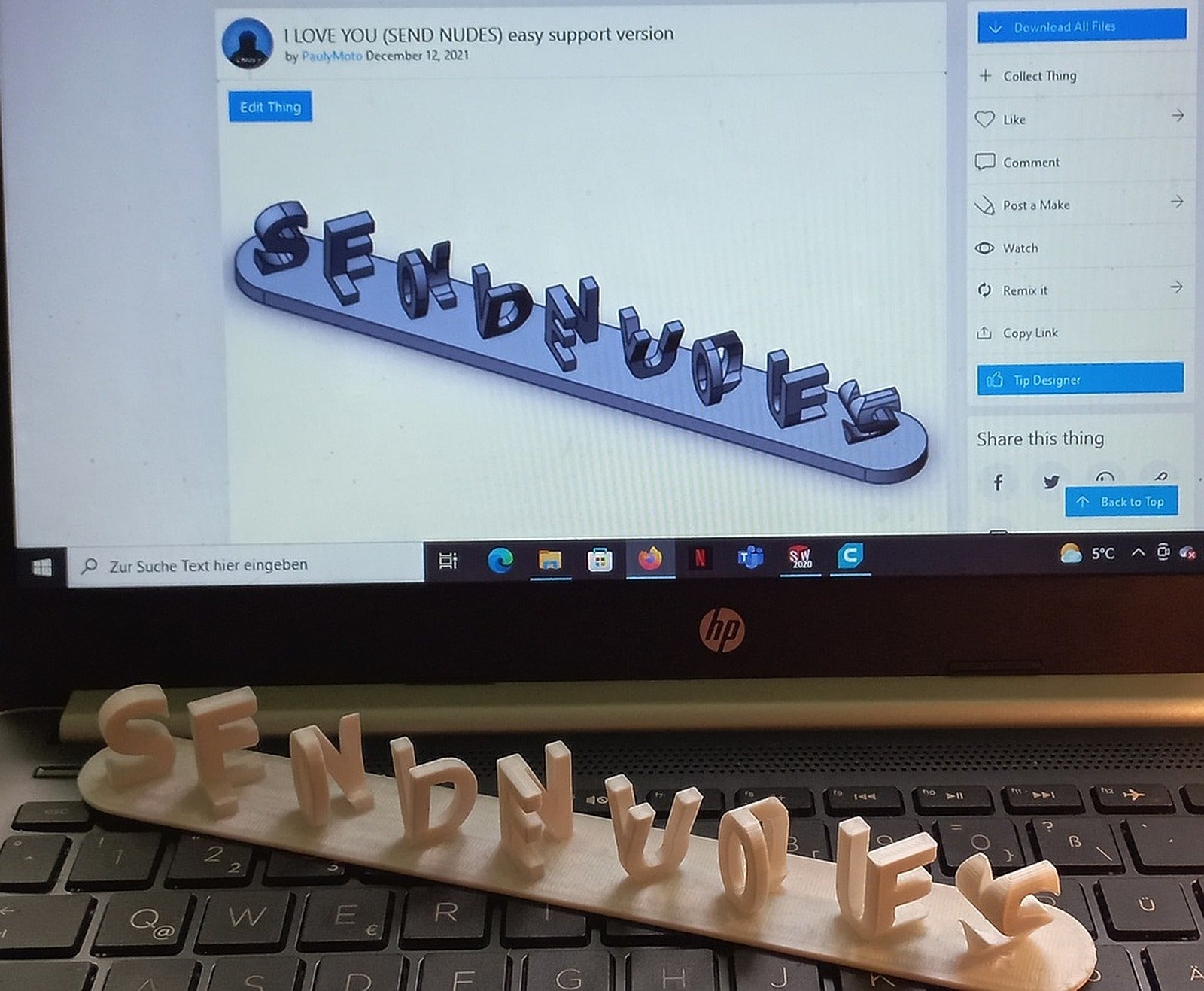 I LOVE YOU (SEND NUDES) easy support version – 3D Baskı Modeli