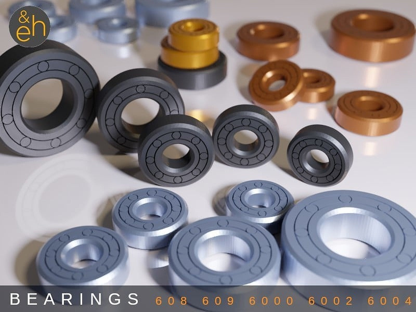 Bearings - Print-in-Place 5 Sizes: 608, 609, 6000, 6002, 6004 – 3D Baskı Modeli
