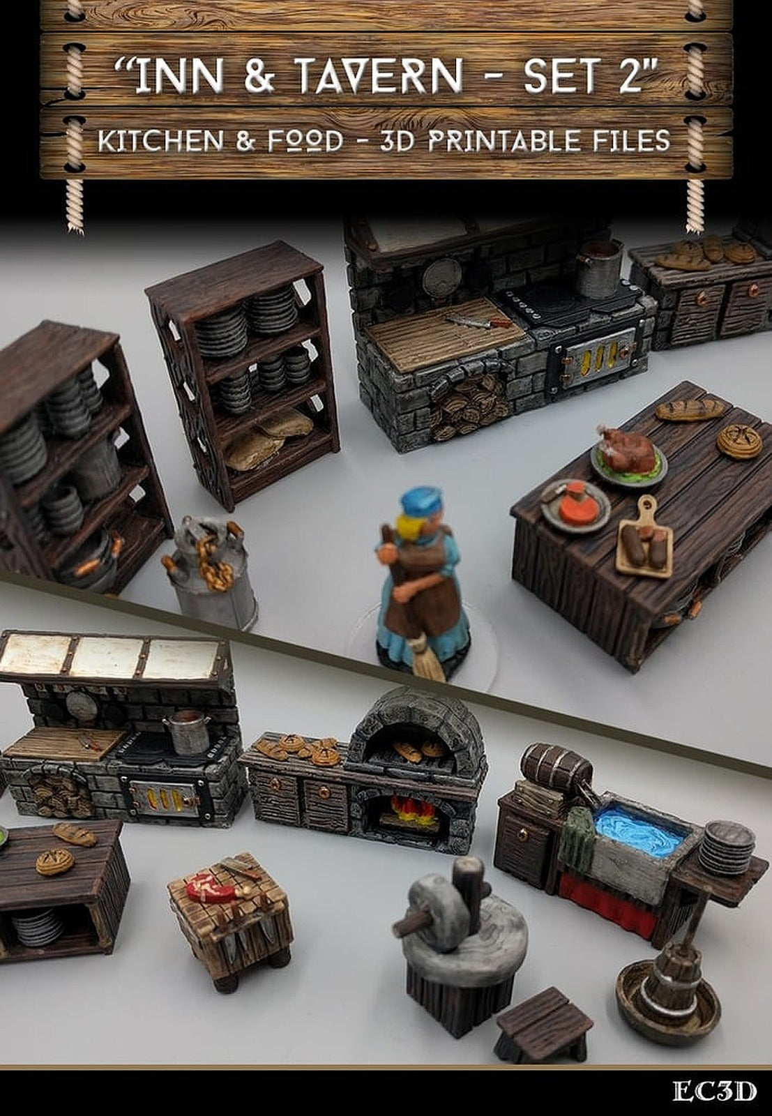 Inn & Tavern Items - Set 2 - Kitchen and Food - 28mm gaming - Sample Items – 3D Baskı Modeli