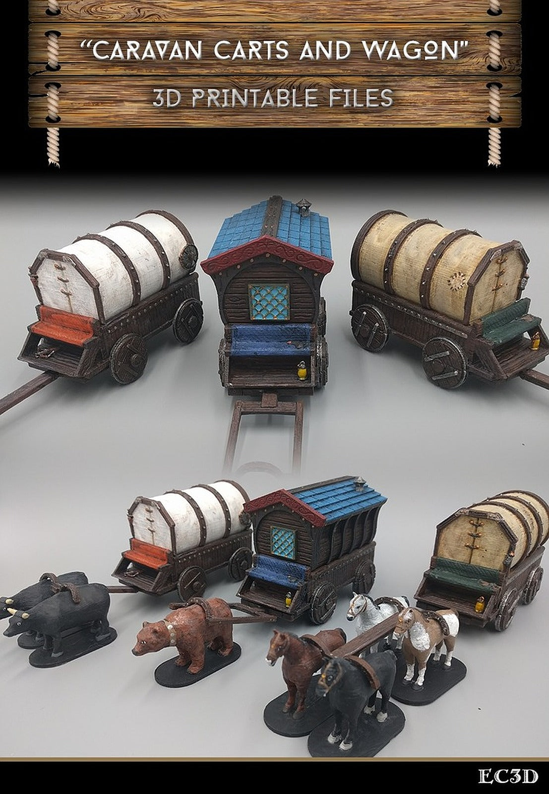 Caravan Wagons - Modular - 28mm gaming - Sample items – 3D Baskı Modeli