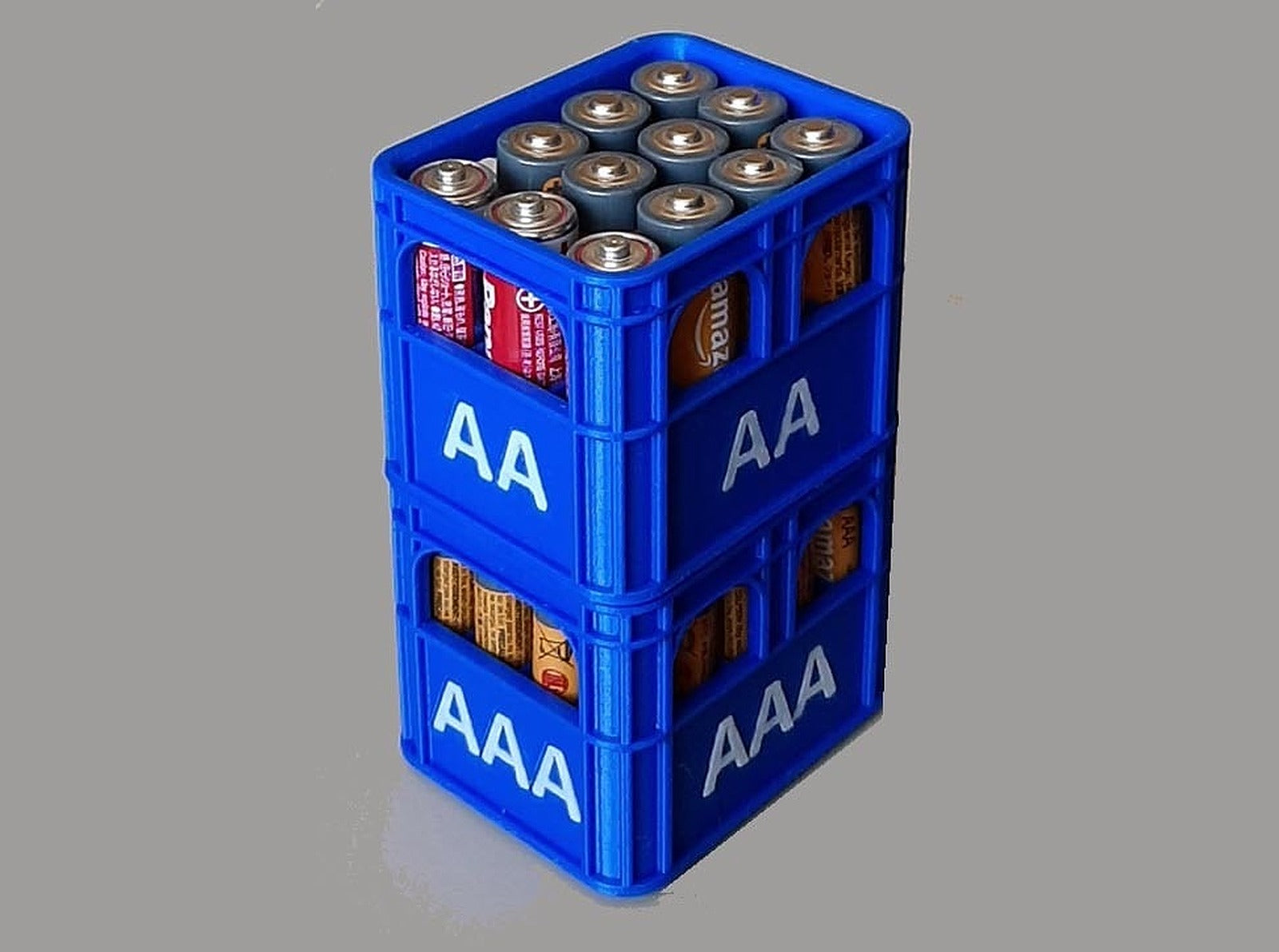 Beer Crate battery stand AA/AAA stackable plus letters – 3D Baskı Modeli