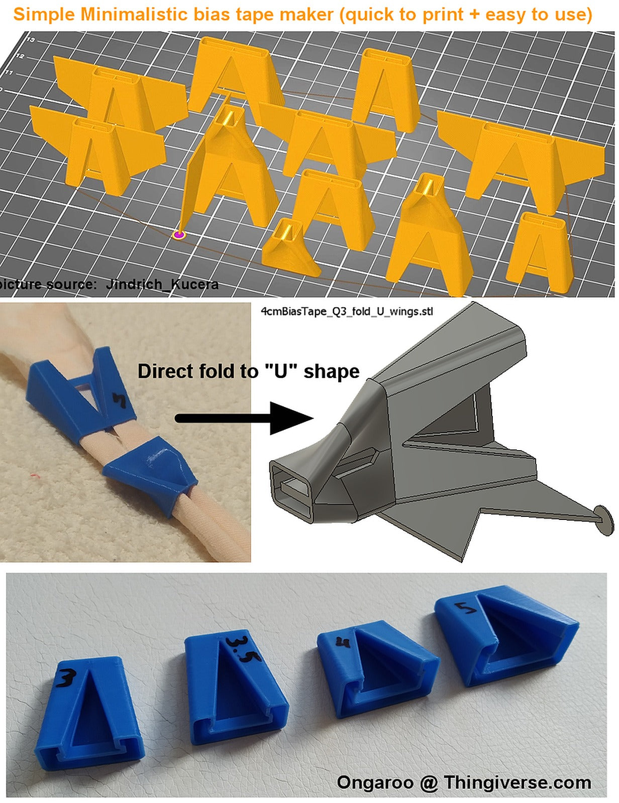 Simple Bias Tape Maker tool, zakladac pasku - 3cm / 3.5cm / 4cm (1,5 in) / 5cm – 3D Baskı Modeli
