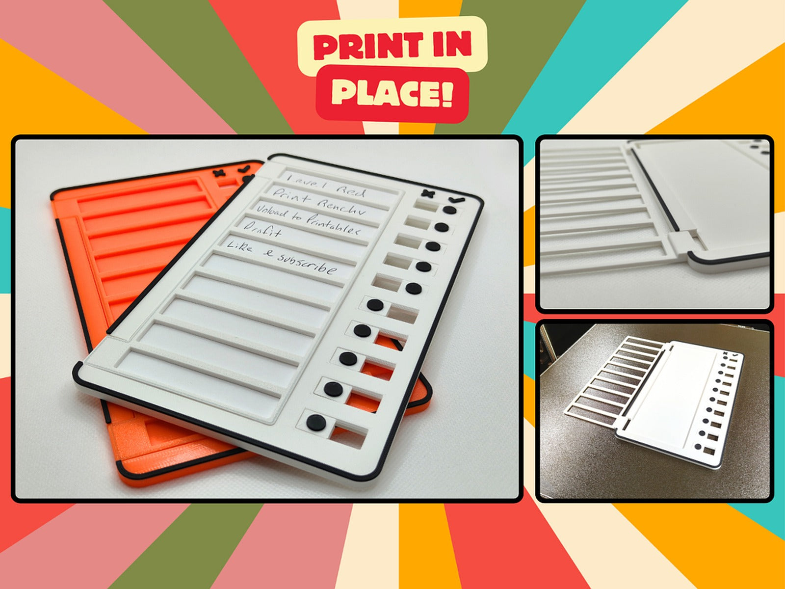 Print in place checklist / to-do board - Insert your paper and close! – 3D Baskı Modeli