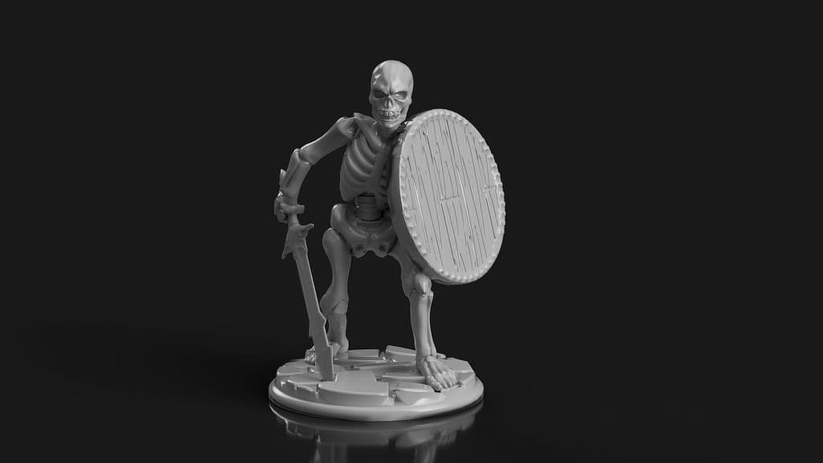 Skeleton with Longsword and Round Shield – 3D Baskı Modeli