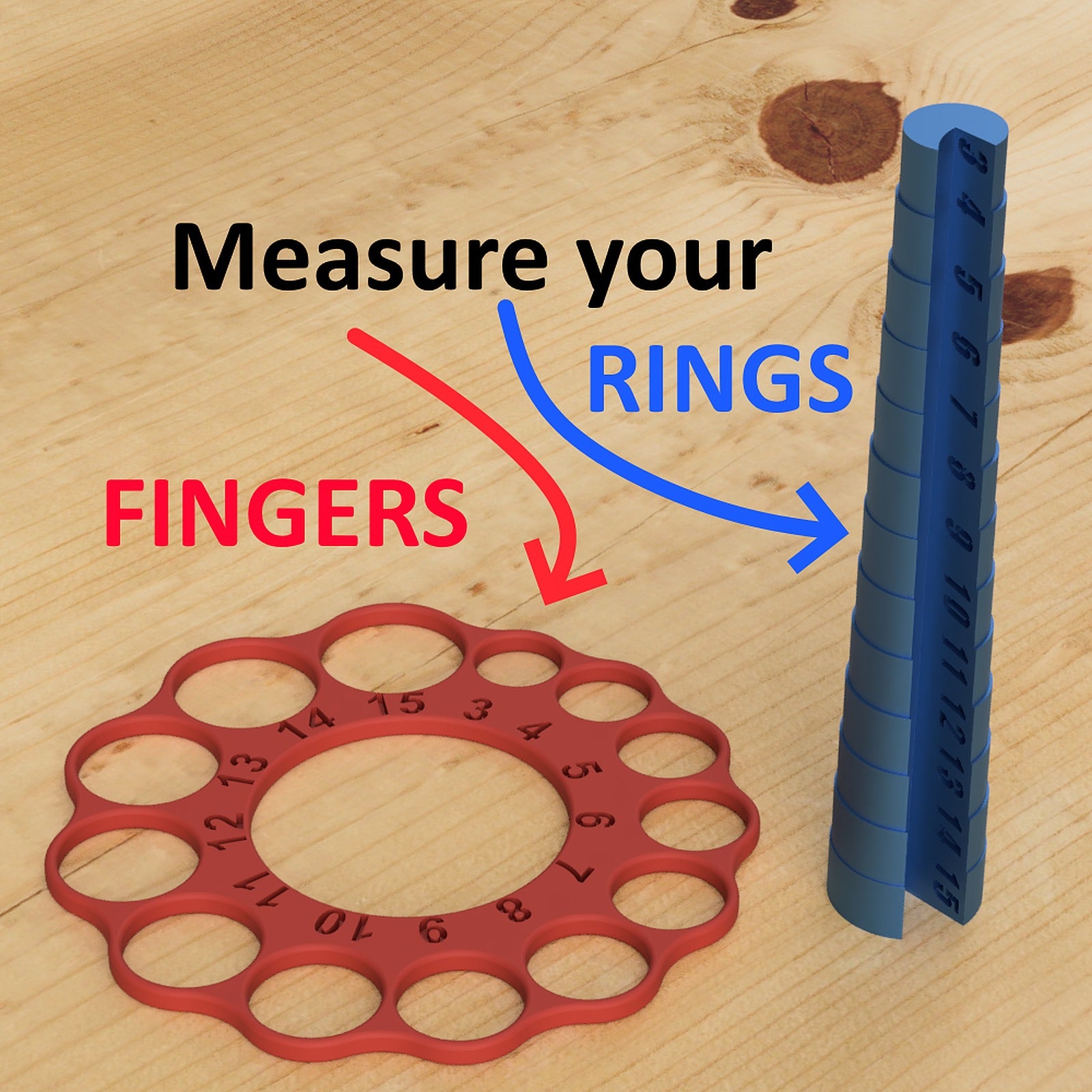 Rings & Fingers sizer - universal + Mandrel – 3D Baskı Modeli