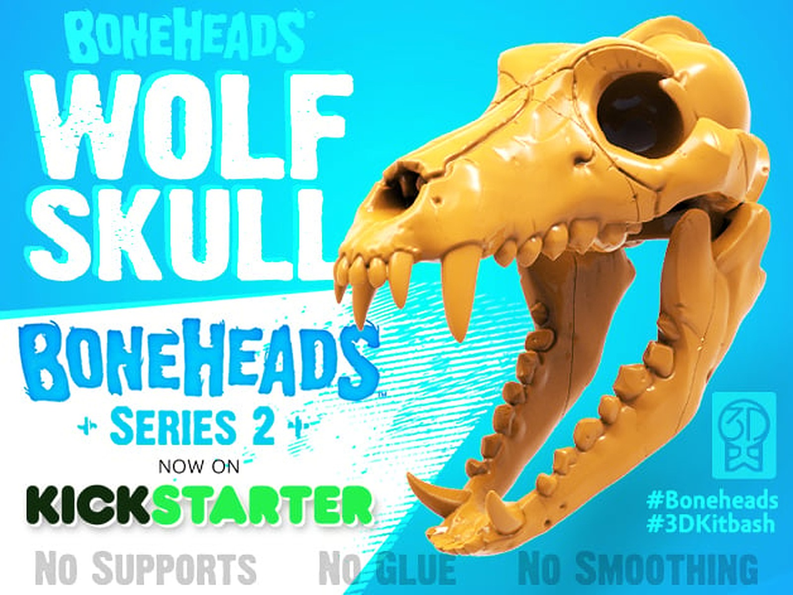 Boneheads Series 1: Wolf Skull w/ Articulated Jaw - via 3DKitbash.com – 3D Baskı Modeli