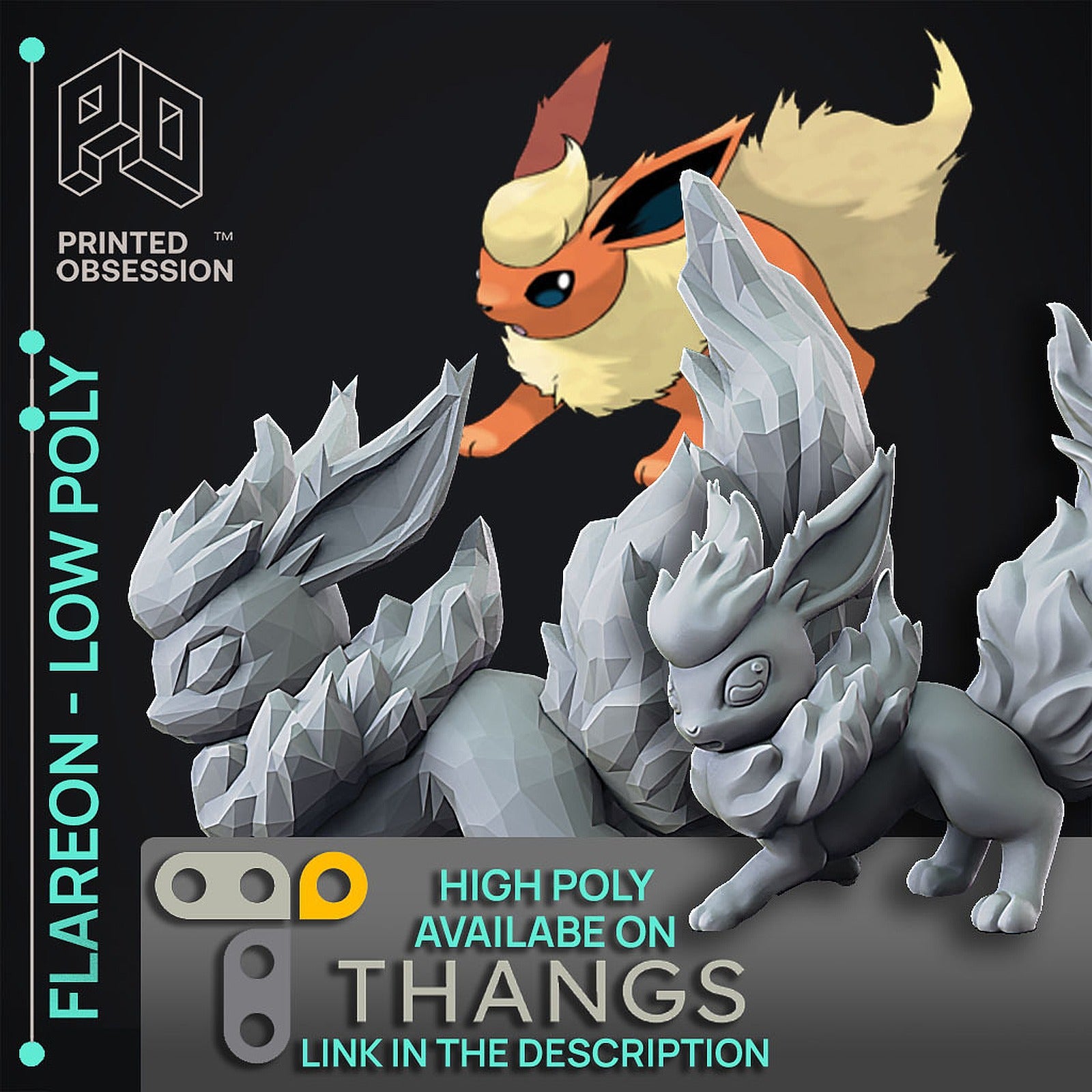 Flareon - Pokemon - Low Poly Fan Art – 3D Baskı Modeli