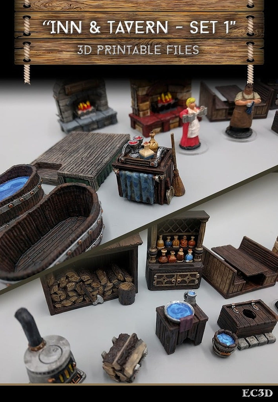 Inn & Tavern Items - Set 1 - 28mm gaming - Sample Items – 3D Baskı Modeli