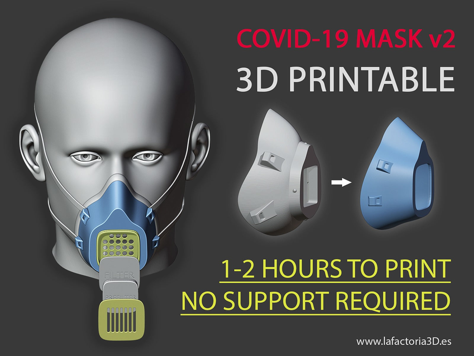 COVID-19 MASK v2 (Fast print, no support, filter required) – 3D Baskı Modeli