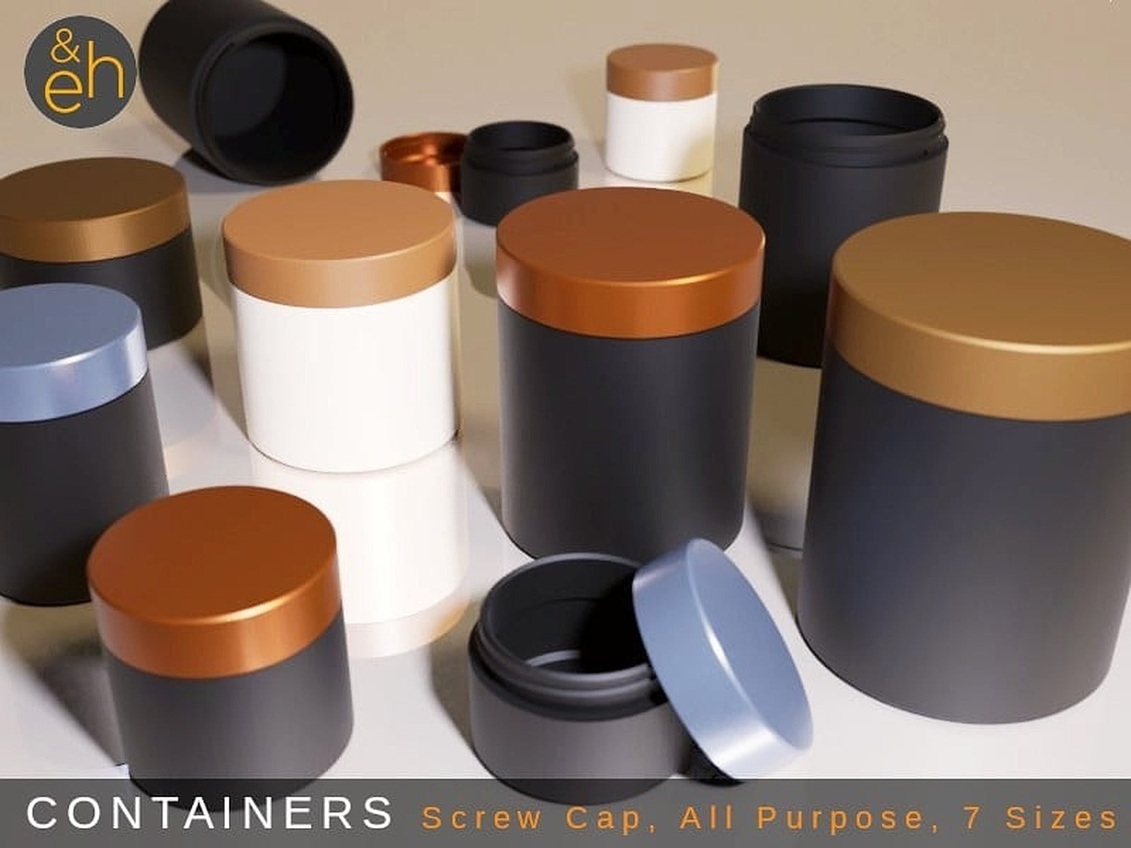 Container - Screw Cap, 4 Sizes, All Purpose - Tin, kutu/düzenleyici, Can – 3D Baskı Modeli