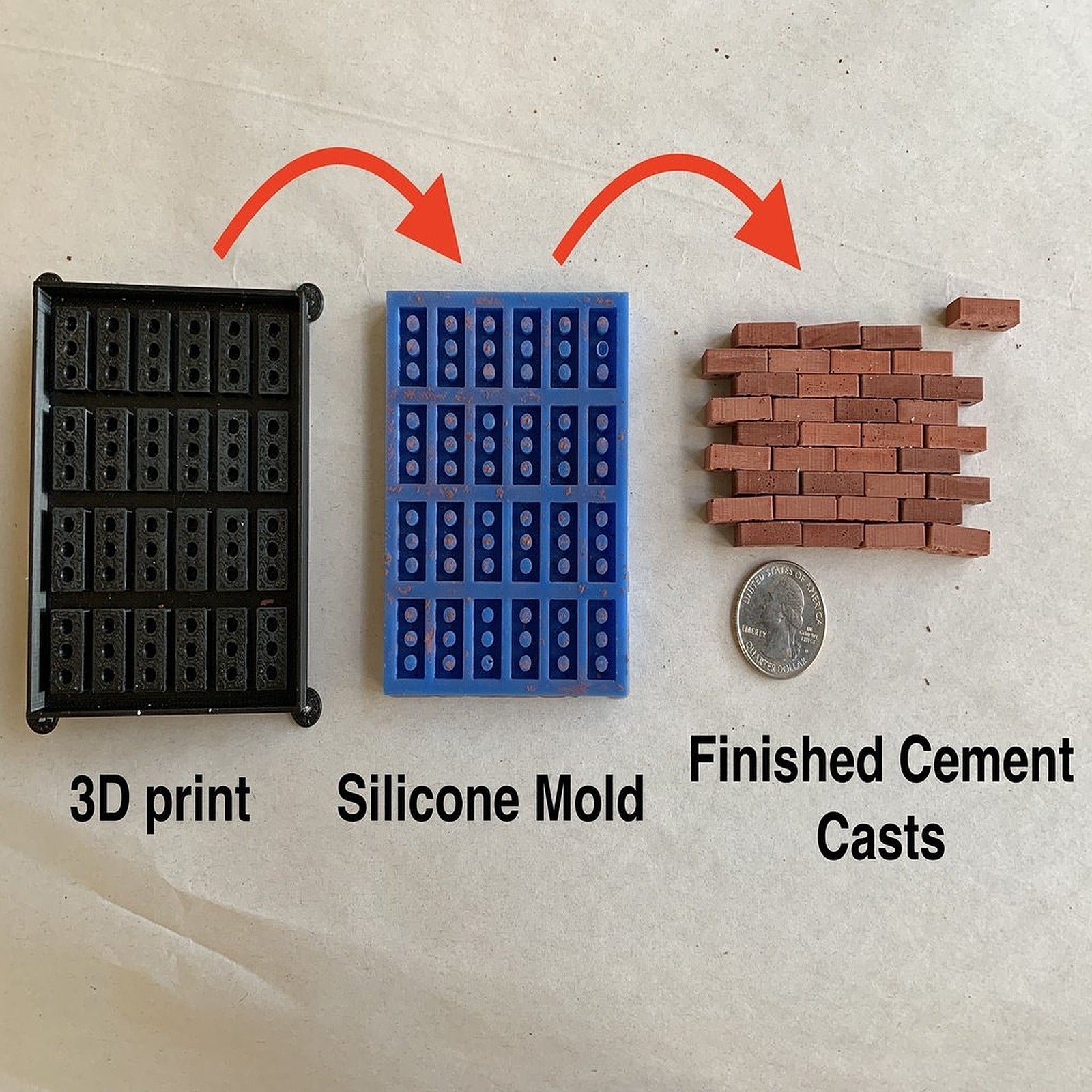 Miniature brick model for creating a silicone mold to cast resin or cement bricks – 3D Baskı Modeli