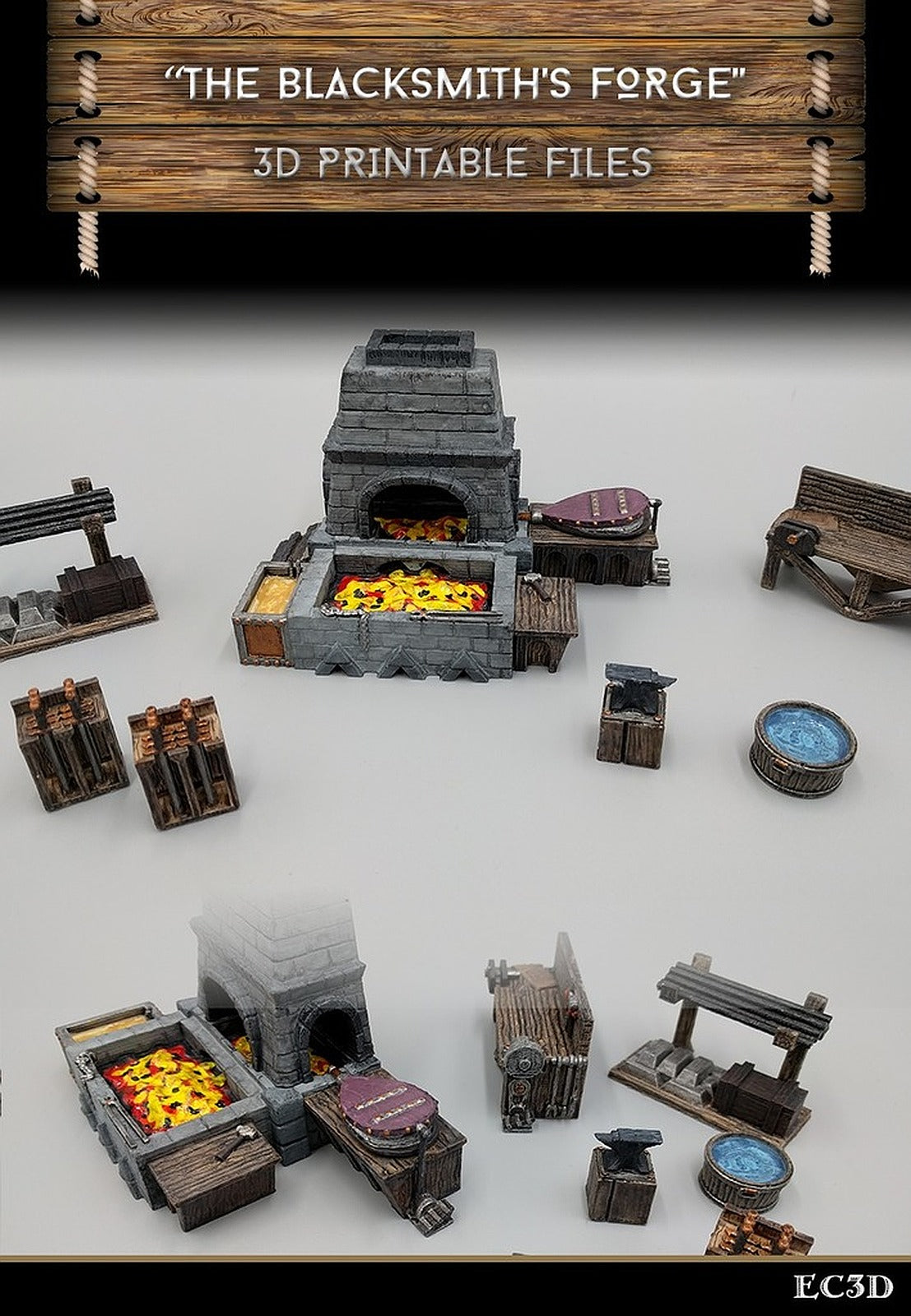 Blacksmith Forge and Workshop - 28mm gaming - Sample items – 3D Baskı Modeli