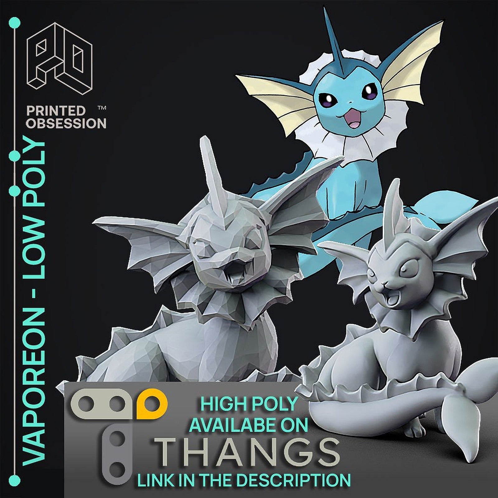 Vaporeon - Pokemon - Low Poly Fan Art – 3D Baskı Modeli