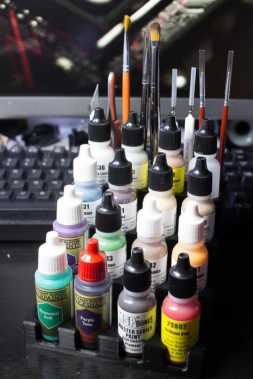 Vallejo, Army Painter, Reaper Paint and Brush stand – 3D Baskı Modeli