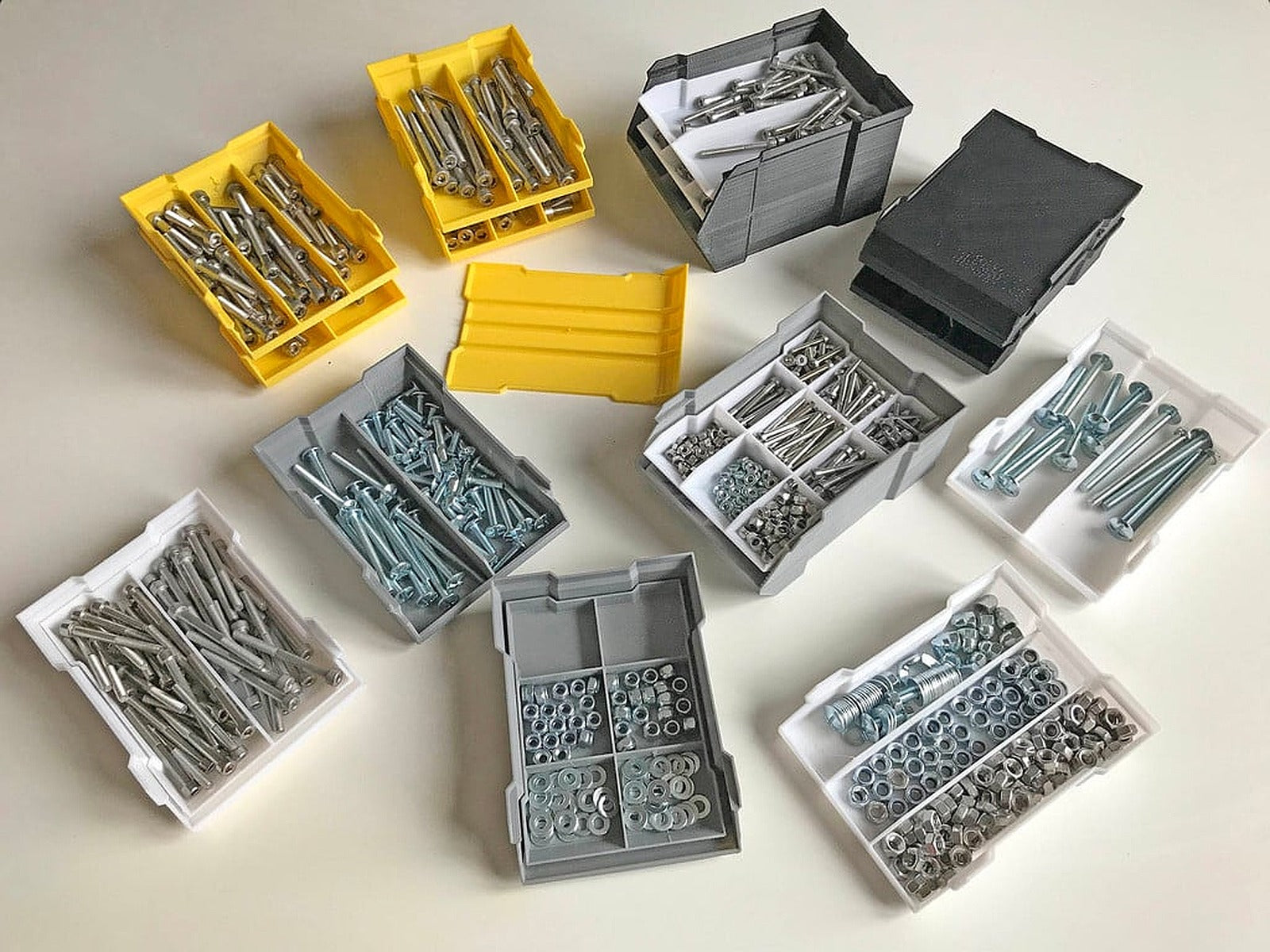 Full set of stackable kutu/düzenleyicies (three heights, tops and trays) – 3D Baskı Modeli